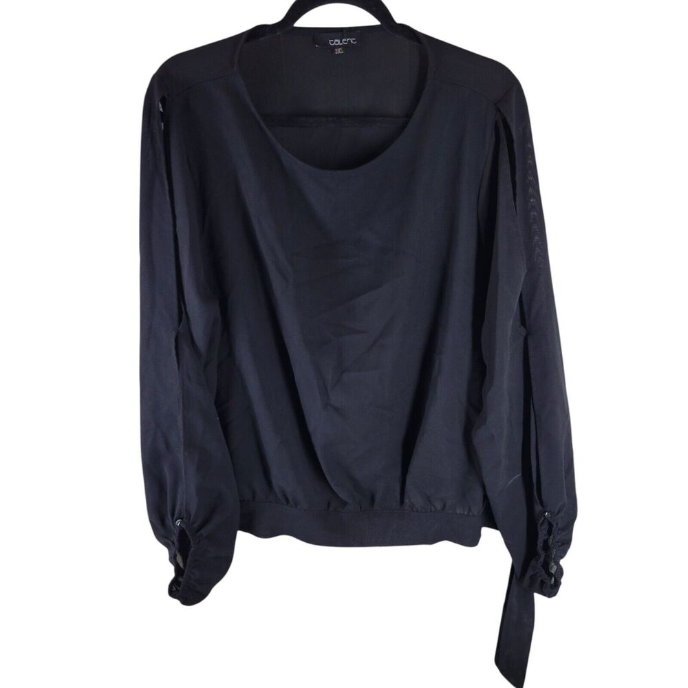 Talent Womens Sz 3XL Black Solid Long Sleeve Cold Shoulder Blouse